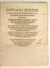 OPPIANUS; et al. Alieuticon, sive de piscibus [and other texts]. 1543